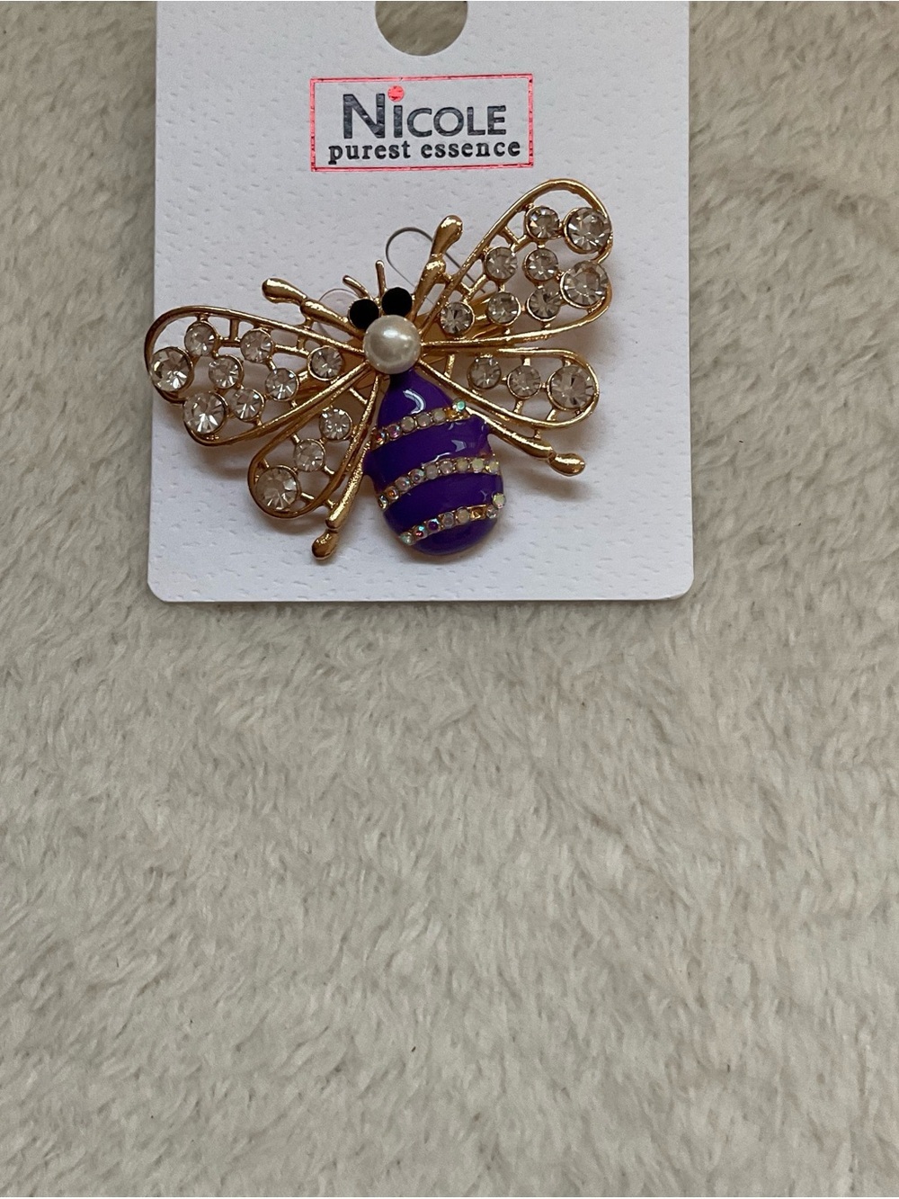 Nicole Gold and Purple Bee Brooch with Crystal Wings